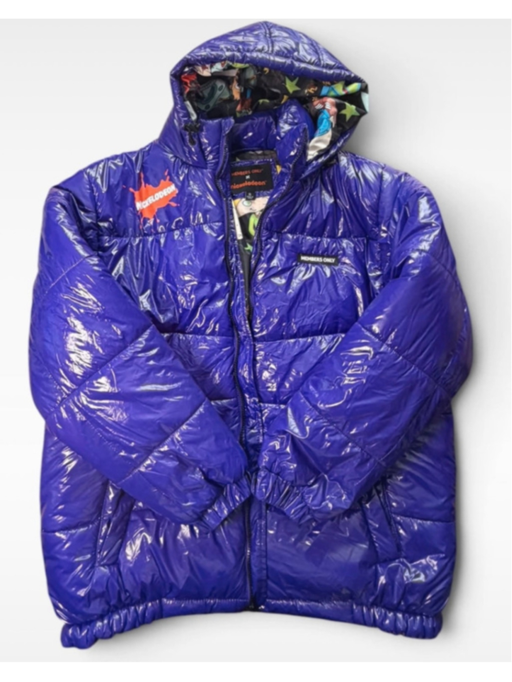 🔥 Members Only x Nickelodeon Ultra-Glossy Puffer Jacket XL Rare 90s Cartoon Col - Picture 4 of 7